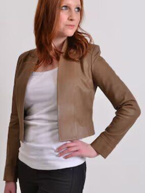 Taupe Lambskin Cropped Jacket – new with tags